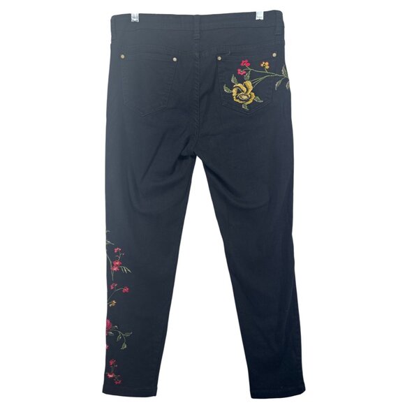 V Christina Womens Jeans Sz 10 Black Embroidered Floral Red Roses Boho FairyCore - Picture 2 of 10